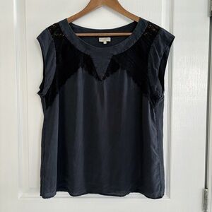 Pablo by Gerard Darel Charcoal Grey Silk Lace Cap Sleeve Blouse